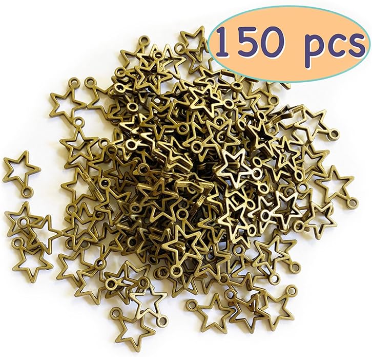 Heather's cf Celestial Beads Moon Charms Pendant Jewelry Making Earrings Necklace Bracelet Kit Findings Jump Rings Lobster Clasp Vintage Finish Plated Non Tarnish Look (Silver Star, 79-150Pcs)