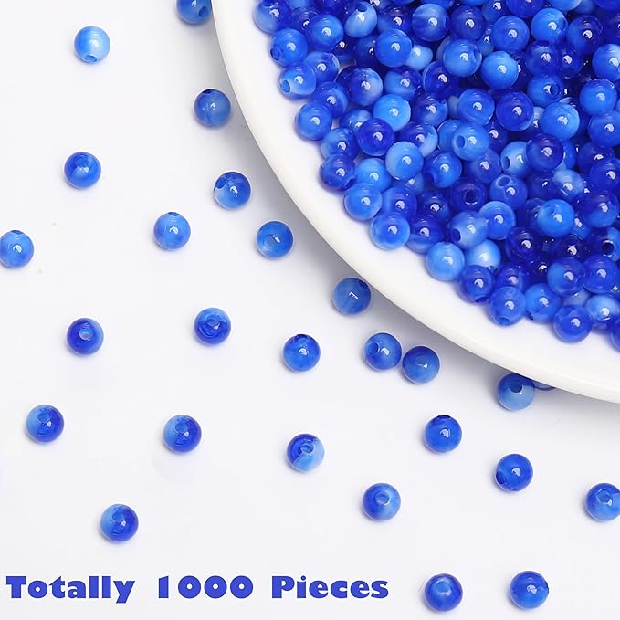 bonny boxx 1000pcs 6mm sapphire jade round beads, smooth acrylic balls, plastic resin gumball bubblegum chunky beads for necklace & bracelet making, crafting supplies