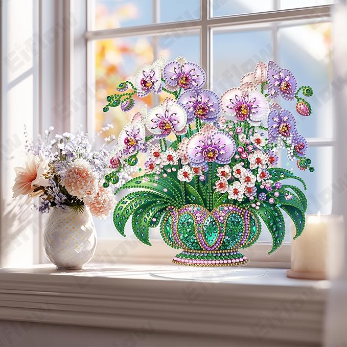 Eiflow Desktop Diamond Art Kit for Adults Flower, DIY Tabletop Diamond Art Painting with Stand, Acrylic Stand Up Gem Painting Board Kit (Moth Orchid)