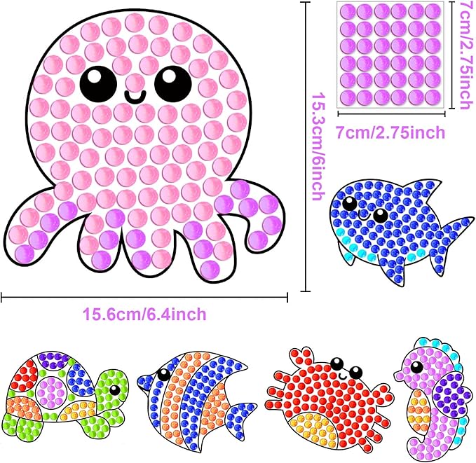 Qyeahkj 6pcs Summer Arts and Crafts Kits for Kids Sea Animal Under The Sea Craft Activities Suncatcher Kit Bulk for Girl Boy at 4-12 DIY Fun Diamond Painting Seahorse Easy Craft Ages 4 5 6 8 10 12