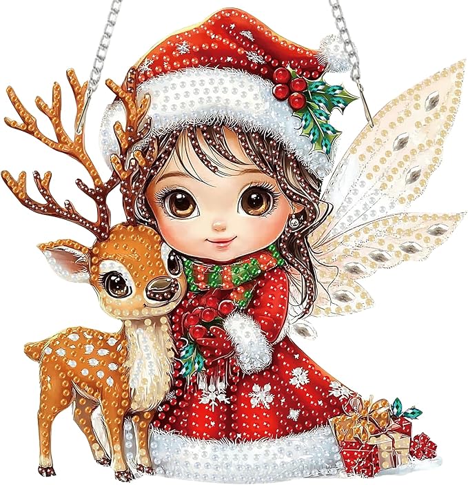 Miwixy Christmas Hanging Diamond Art Kits for Adults,Xmas Deer Special Shaped Crystal Fairy Diamond Painting Ornament Kit DIY Double-Sided Pattern Window Pendant Gem Art Kit for Home Wall Decor