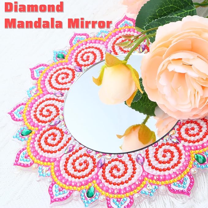 Diamond Painting Mirror Kit DIY 5D Diamond Painting Makeup Mirror Special Shaped Crystal Diamond Art Makeup Mirror for Adults Beginners Birthday Gifts Crafts Home Wall Table Decor