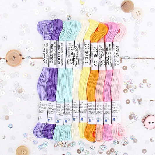ThreadArt Premium Egyptian Long Fiber Cotton Embroidery Floss Thread Kit in Confetti Colors - Six Strand Set for Hand Embroidery, Friendship Bracelets, Cross stitch and Crafts