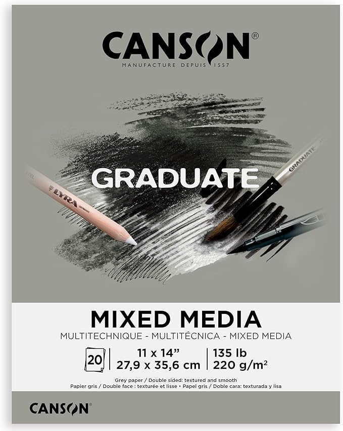 Canson Graduate Grey Toned Mixed Media Pad, Foldover, 11x14 inch, 20 Sheets | Artist Paper for Adults and Students - Watercolors, Mixed Media, Markers and Art Journaling