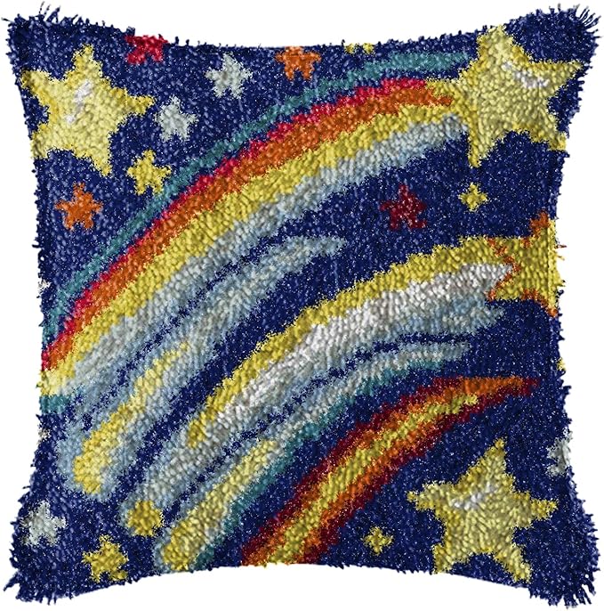 YP Latch Hook Kit DIY Crochet Carpet Pillowcase for Adults Beginners,Starry Sky Patterns Pre-Printed Canvas Yarn Rug Hooking Kits Creative Craft Home Decor,17"X17"