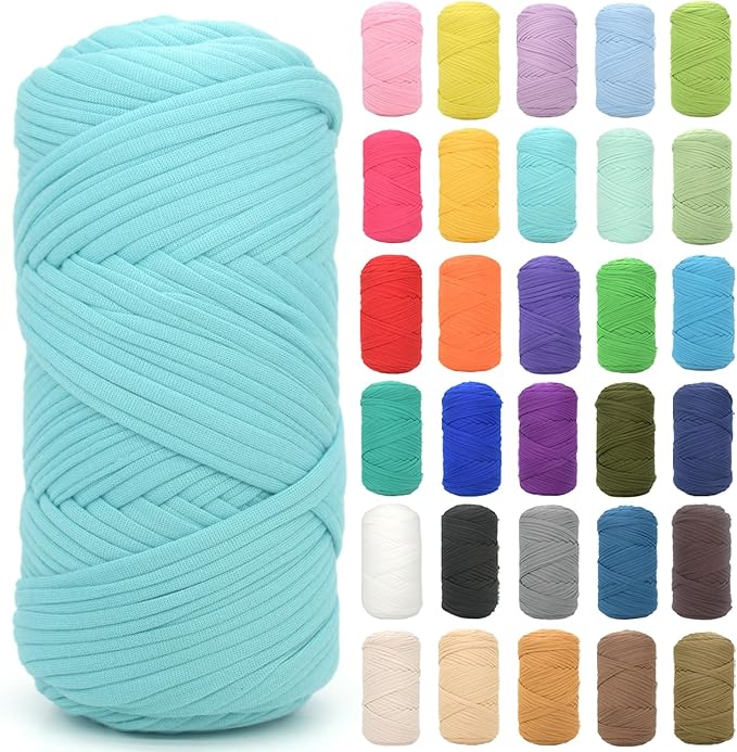 Tshirt Yarn for Crocheting,Aqua Blue T Shirt Chunky Elastic Fabric Thick T-Shirt Crochet Yarn for Beginners Crocheting Hand Knitting Bag/Basket/Coasters/DIY Crafts/Home Decor 200G(Aqua Blue