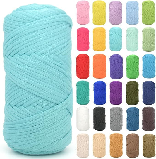 Tshirt Yarn for Crocheting,Aqua Blue T Shirt Chunky Elastic Fabric Thick T-Shirt Crochet Yarn for Beginners Crocheting Hand Knitting Bag/Basket/Coasters/DIY Crafts/Home Decor 200G(Aqua Blue