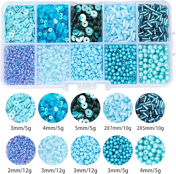 Assorted Beads for Jewelry Making, Glass Seed Bugle Tube Beads Loose Sequins Multiple Sizes for Crafts Sewing Jewelry Making