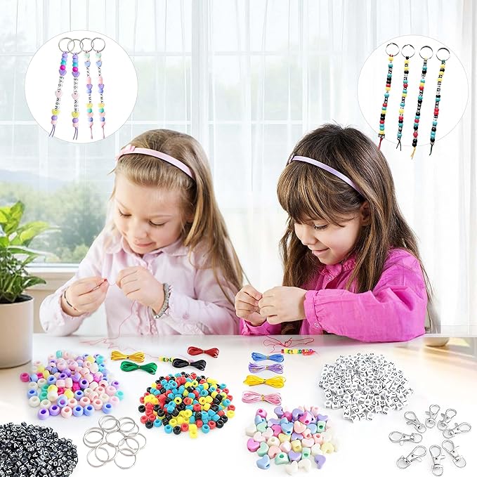 BIGCOMER 568Pcs DIY Bead Keychain Making Kit – Alphabet Letter Beads & Key Rings Set – Custom Backpack Charms, Phone Straps & Arts Crafts Gifts for Kids & Adults