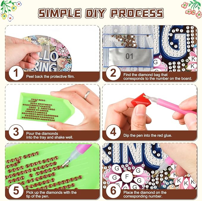 KEYIFA Spring Diamond Painting Kit, DIY Flowers Diamond Art for Adults, Diamonds Pendant Special Shaped Rhinestone Window Hanging Ornaments Home Garden Wall Door Decoration, 20cm Width