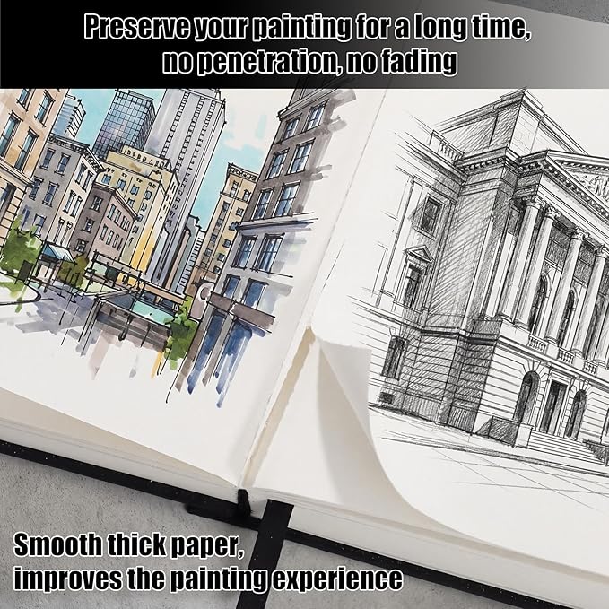 Hardcover Sketch Book, 110lb/180GSM Sketchbook for Drawing Painting, 160 Pages/80 Sheets Sketch Pad, 8.5×11 in Drawing Book Art Supplies for Teens, Adults, Artists