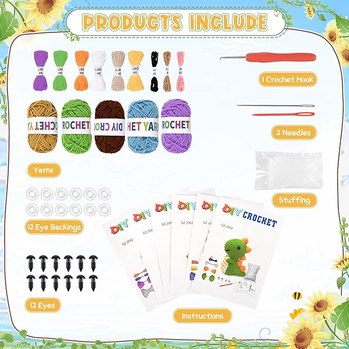 Datunsu 6PCS Crochet Kit for Beginners (Sunflower)