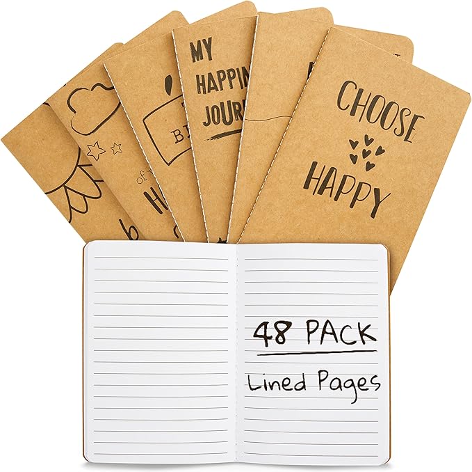 Paper Junkie Kraft Notebooks Bulk, 80 Lined Pages, 4 x 5.75 in Mini Journals for Writing, Drawing, Doodling, Student Gifts, Teacher Appreciation, Classroom Supplies, Small Notebook Set - 48 Pack