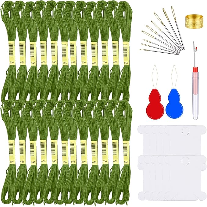 Embroidery Floss Kit-24 Skeins Premium Cross Stitch Thread for Knitting, Embroidery Stitching and Cross Stitch Project (Dark Green)