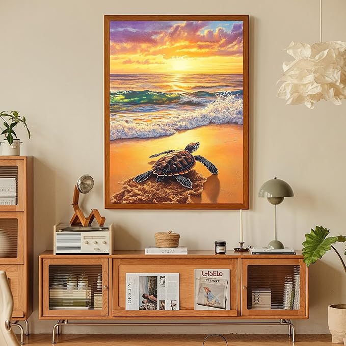 Sea Turtle Diamond Art Kits for Adults, Beach Diamond Painting Kit for Adults Beginners, 5D DIY Diamond Painting with Round Gem Art Kits for Home Wall Decor 12x16 Inch