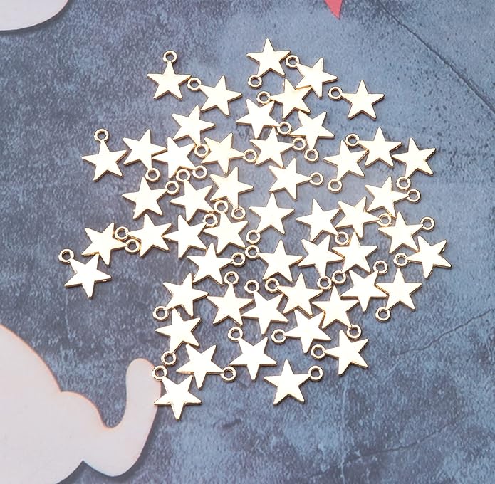 50 Pcs Star Pendants Bulk Small Metal Star Shape Charms for Jewelry Making Kit Finding Necklace Bracelet Key Chains Earring DIY Crafting