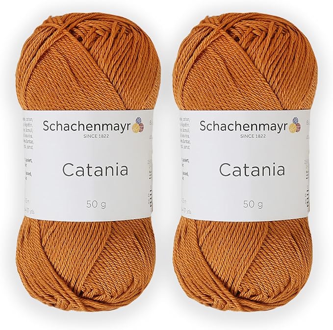 2 Skein/Pack Schachenmayr (SMC) Catania Originals Yarn, Each Ball 1.76 Oz (50gr) / 136 Yards (125 m), 100% Mercerized Cotton for Knitting and Crochet Yarn, Sport Weight, 383 - Cinnamon