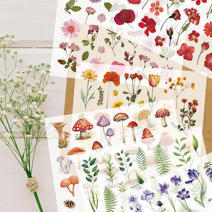 500Pcs Natural Flower Stickers with 260Pcs Letter Stickers,Self-Adhesive Flower Sticker for Scrapbooking Supplies Junk Journal Bullet Journal Planner Laptop