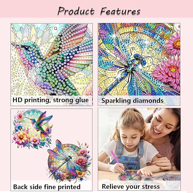 Muzagroo Art 5D Hummingbird Diamond Art Kits for Adults, Hanging Ornament Kits for Windows, DIY Special Shaped Diamond Art Suncathcer, Crystal Window Hanging Pendant Ornament 2PCS (Hummingbird)