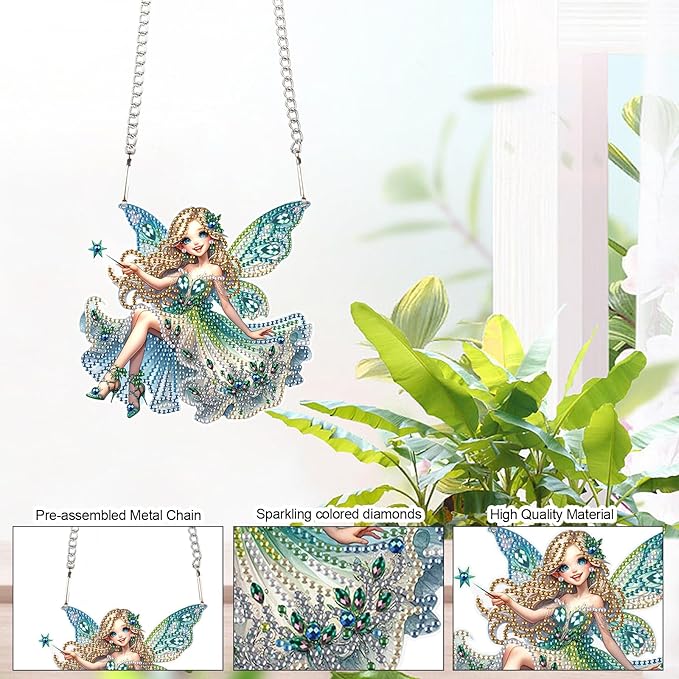 Tontut 5D DIY Diamond Art Painting Pendant Kit, Magic Angel Special-Shaped Hanging Crystal Window Pendant kit, Adult Gift Home Curtains, Yard Entrance Decoration