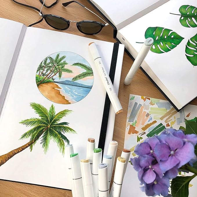 Ohuhu Sketchbook Marker Paper Pad: 2 Pack 8.3"x8.3"&8.3"x11.7" Art Sketch Book Drawing Papers Each Size Holds 78 Sheets/156 Pages 120 lb/200 gsm Hardcover Sketching Books Christmas Gift