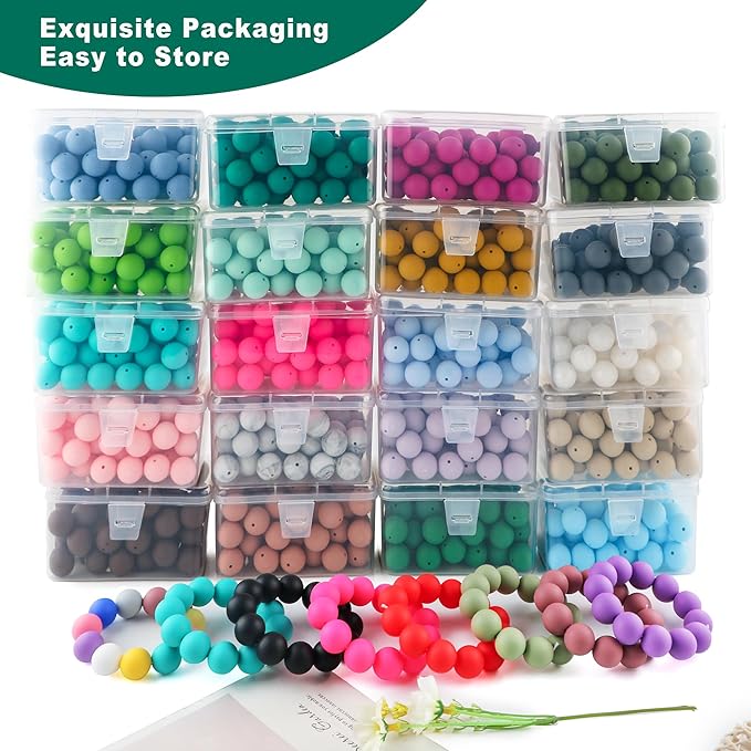 65Pcs 19mm Silicone Beads for Keychain Making Bracelet Necklace, Bulk Round Silicone Beads for Pens（Deep Green）