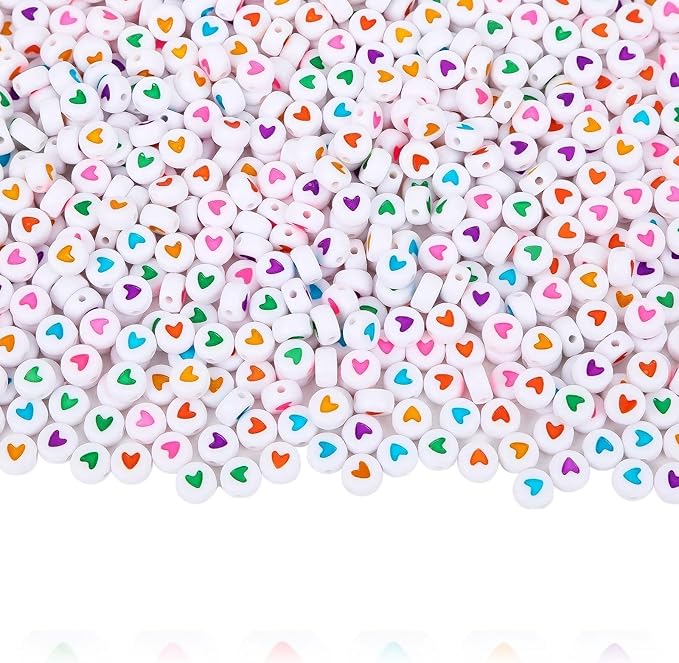 Augshy 700Pcs Round Heart Beads,Valentine's Day Acrylic Heart Beads for Bracelets Jewelry Making Lanyard Necklace Friendship Bracelets(4 x 7 mm)