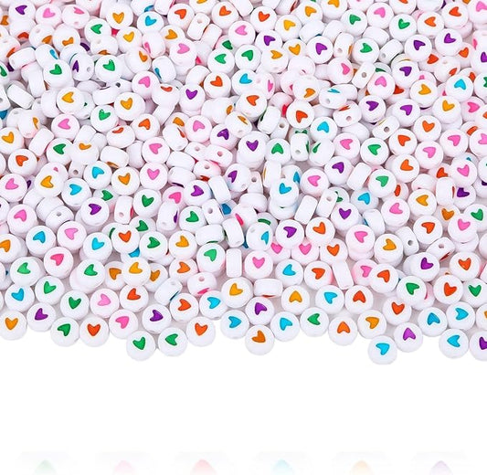 Augshy 700Pcs Round Heart Beads,Valentine's Day Acrylic Heart Beads for Bracelets Jewelry Making Lanyard Necklace Friendship Bracelets(4 x 7 mm)