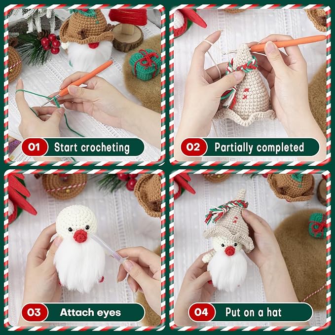 Crochet Set - Beginner Friendly Crochet Set with Step-by-Step Teaching Videos and Crochet Pattern Manuals (Apricot Christmas Dwarf)