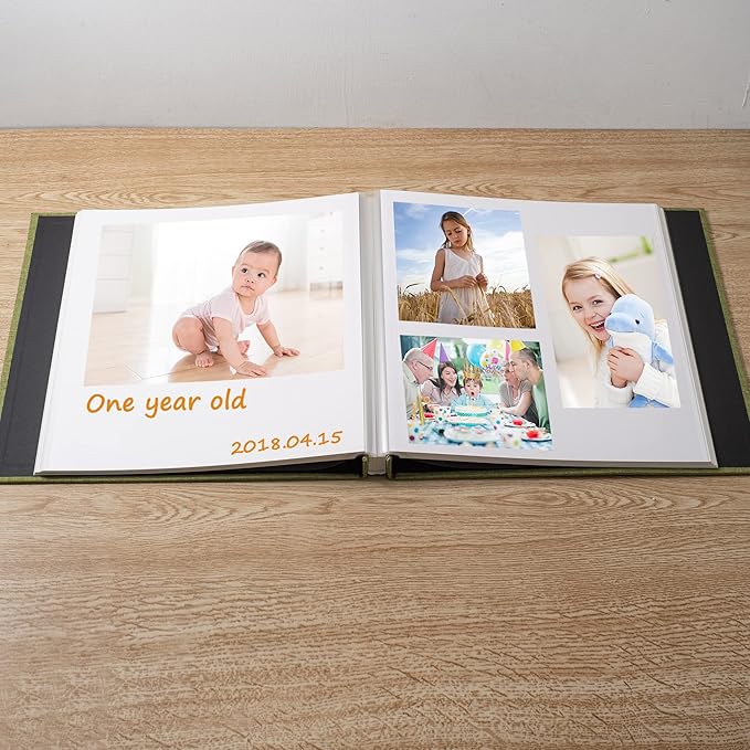Large Photo Album Scrapbook, Holds 4x6, 8x10 Pictures, Self-Adhesive Pages for Baby, Wedding, Travel & Family Memories, Includes Metallic Pen & Scraper, DIY Memory Book for Gifts 11" X 10.8" 60 Pages