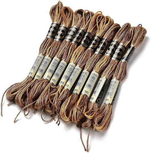 FASHEWELRY 10 Skeins Embroidery Floss Friendship Bracelet String Threads 6-Ply 0.5mm Saddle Brown Cross Stitch Embroidery Thread for Sewing Bracelet Making Stitching Crafts