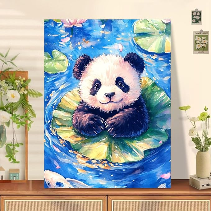 Reivworl Paint by Numbers Kit for Kids - with Frame and Easel, Panda Paint by Number Kids Age 6-8-12 Boys Girls, Paint by Numbers for Gifts and Decor (9.5X12Inch)