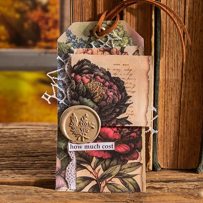 180Pcs Vintage Flower Scrapbook Paper, Ephemera Pack for Journaling and Junk Journal Supplies, Scrapbooking Kit with Glue Tape