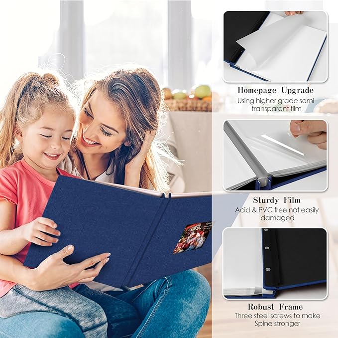 Spbapr Large Photo Album Self Adhesive 4x6 5x7 8x10 10x12 Pictures Magnetic Scrapbook 40 Blank Pages Linen Cover DIY Album with A Metal Pen