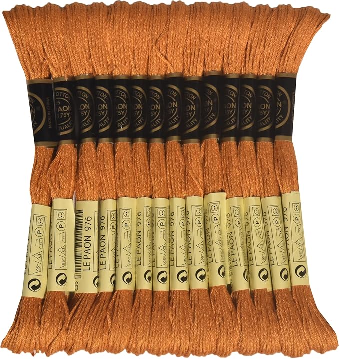 LE PAON Embroidery Floss, 14-Pack Six Strands 100% Long Staple Cotton Embroidery Thread, 8.7-Yard，Color Number：976, Medium Golden Brown