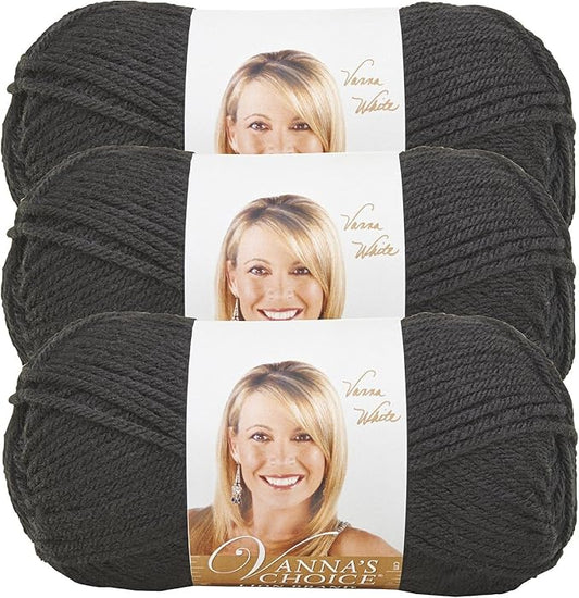 Lion Brand Yarn, Vanna's Choice Worsted Weight Yarn for Knitting, Crochet and Crafts, Black, 3 Pack, Soft Acrylic Fiber for Scarves, Hats and Blankets