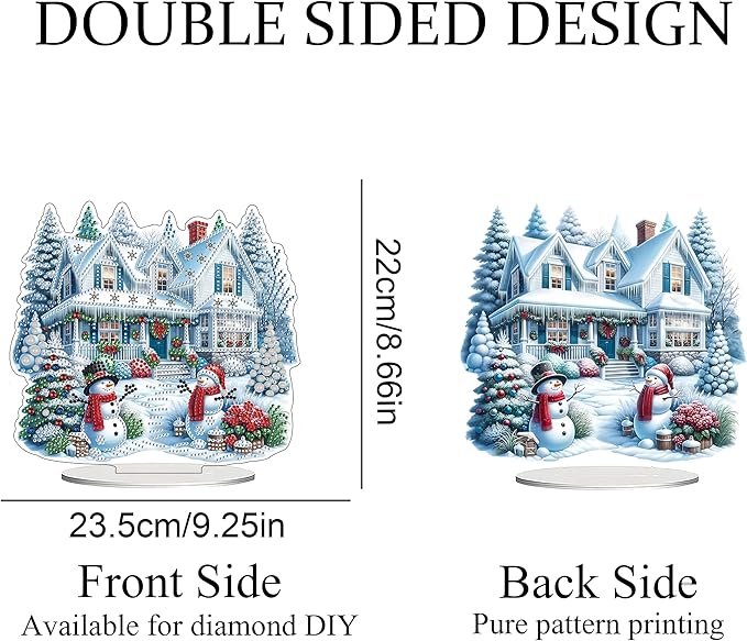 JJFox DIY Tabletop Diamond Art Painting Kit，Desktop Ornament Special Shaped Rhinestone Desk Placement Ornament，Home Stand Up Gem Painting Craft Kit Gift Double Sided (Christmas House)