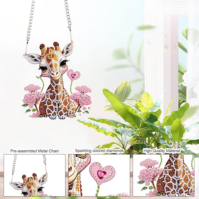 Giraffe Diamond Painting Hanging Pendant Kit for Adults, DIY Acrylic Special Shaped Rhinestone Diamond Art Sun Catcher, Window Wall Door Decor for Home or Garden, Valentine’s Day Birthday Gift
