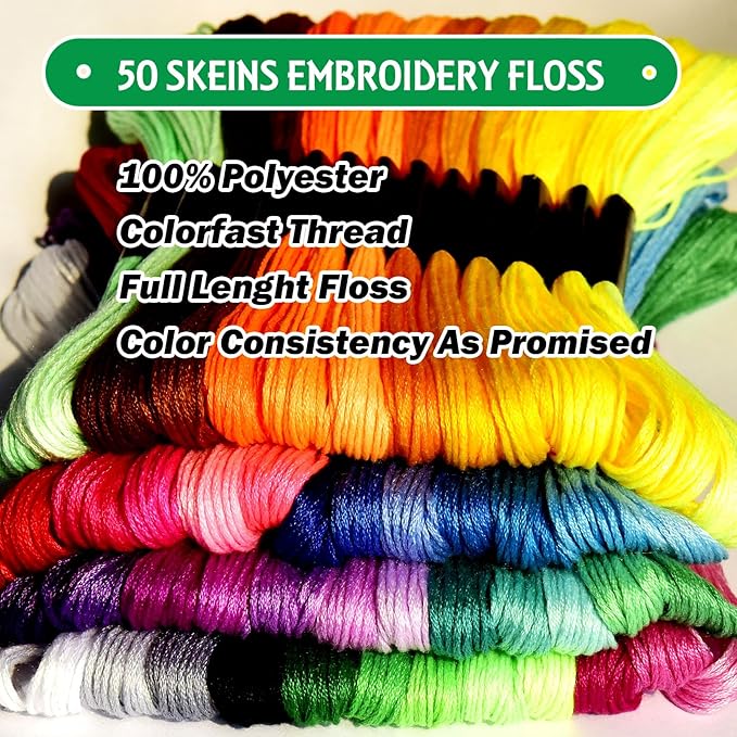 LE PAON 50 Skeins Embroidery Floss Rainbow Color Per Pack Cross Stitch Threads Friendship Bracelets Floss Crafts Floss (50)