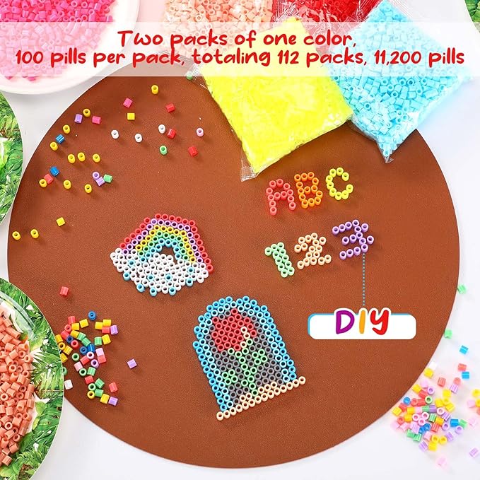 Libima 11200 Pcs 56 Colors Fuse Beads Bulk for Kids Art and Crafts Assorted Iron Beads Set Multicolored for Birthday Gift Bracelet Making Accessories (5mm)