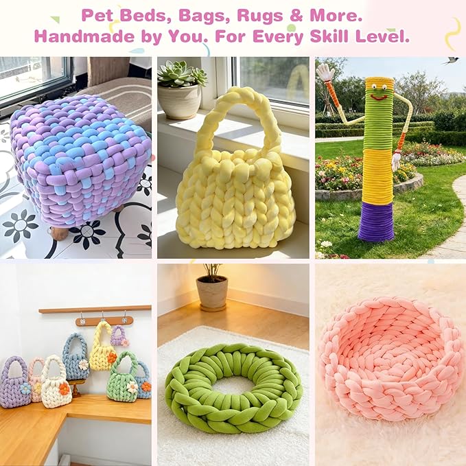 Chunky Yarn for Hand Knitting & Arm Knitting - 0.66lb Super Bulky Velvet Chenille Tube Yarn for DIY Pillows, Pet Beds, Baskets & Home Decor | No Tools Needed, Machine Washable, Gray, 1 Pack