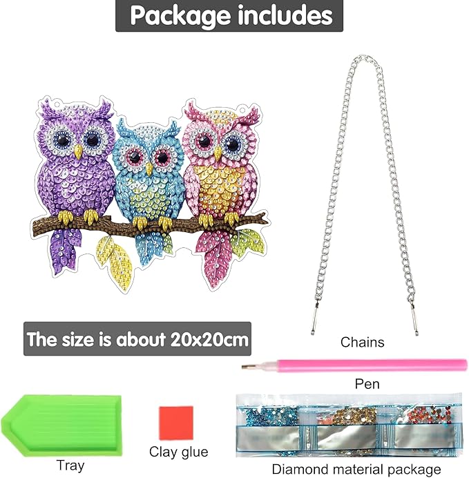Bimkole Eagle Diamond Art Hanging Kit for Adult, DIY 5D Diamond Art Animals Leaves Window Pendant, Acrylic Crystal Art Hanging Ornament Home Wall Garden Front Door Sign Outdoor Decor 7.8x7.8 Inch