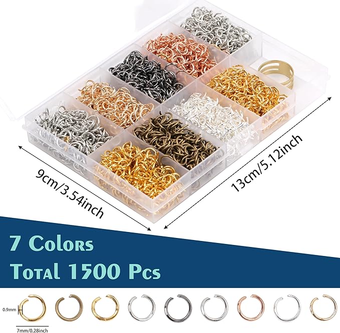 7 mm Jump Rings for Jewelry Making 7 Colors 1500 Pcs Stainless Steel Jump Rings with Open/Close Tools for Necklace Bracelet Repair Keychains Jewelry Making Supplies(7mm/0.27")