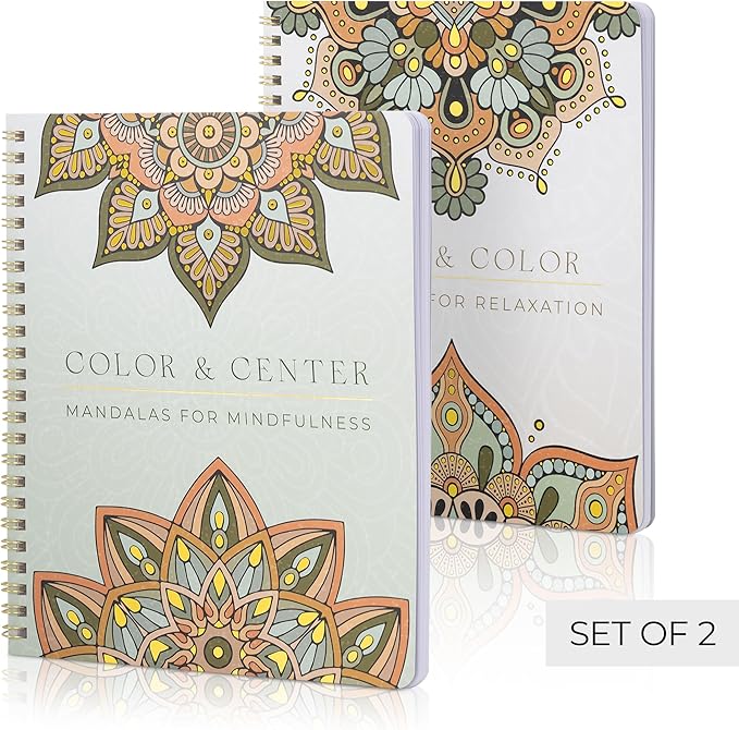 Beautiful Adult Coloring Book Set of 2 for Relaxation - Mandala Coloring Books with Inspirational Quotes Making it a Great Gift - Perfect Stress-Relieving Books Fun to Color for Women