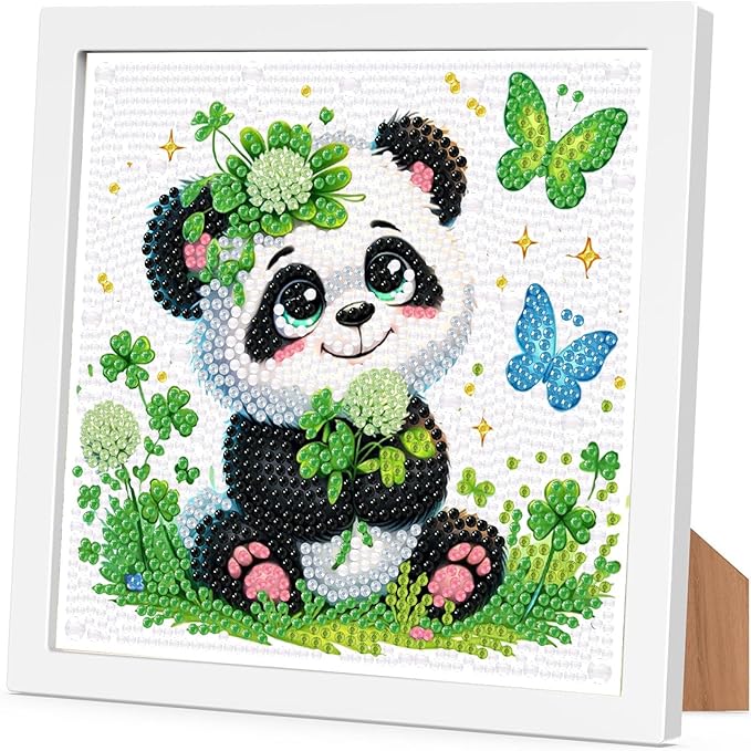Arttoplus Panda Diamond Art Kits for Kids 4-6-8-12 with Frame-Animal Diamond Painting Kits for Kids with Frame,Panda Gem Art Kits for Kid for Gift Home Wall Decoration(7x7inch)