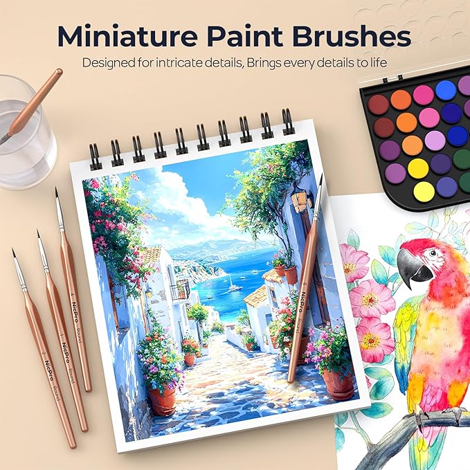 Nicpro Detail Paint Brushes 10 PCS Aesthetic Fine Tip Professional Miniature Painting Artist Brush Set for Micro Detailing Acrylic Watercolor Oil Craft Models Rock Army Paint by Number for Adult