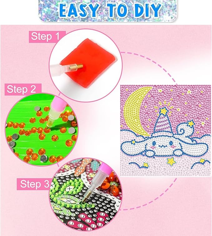 YSUNETER Diamond Painting Kits for Kids Beginner - 4 Pack DIY 5D Full Drill Diamond Art Kits for Children, Cute Animals Round Crystal Rhinestone Gem Art Crafts Home Wall Art Decor 5.9 x 5.9 Inches