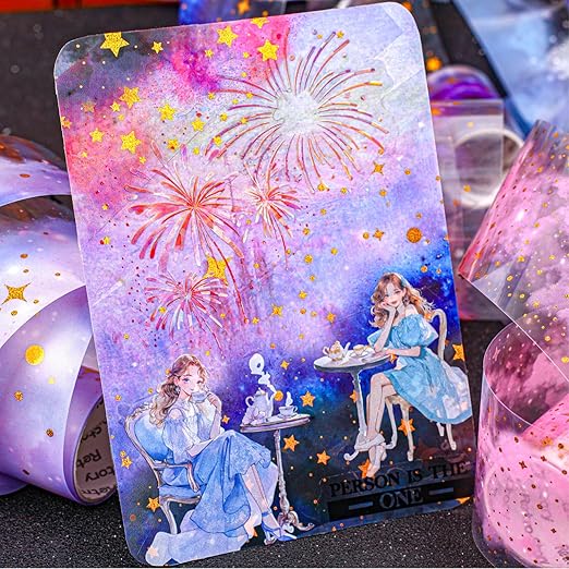 Star PET Tape Stickers for Scrapbooking Supplies,6 Rolls of Holographic Starry Sky Themed Decorative Tape Stickers for Journaling, Junk Journal Supplies, DIY Crafts(Ripple)