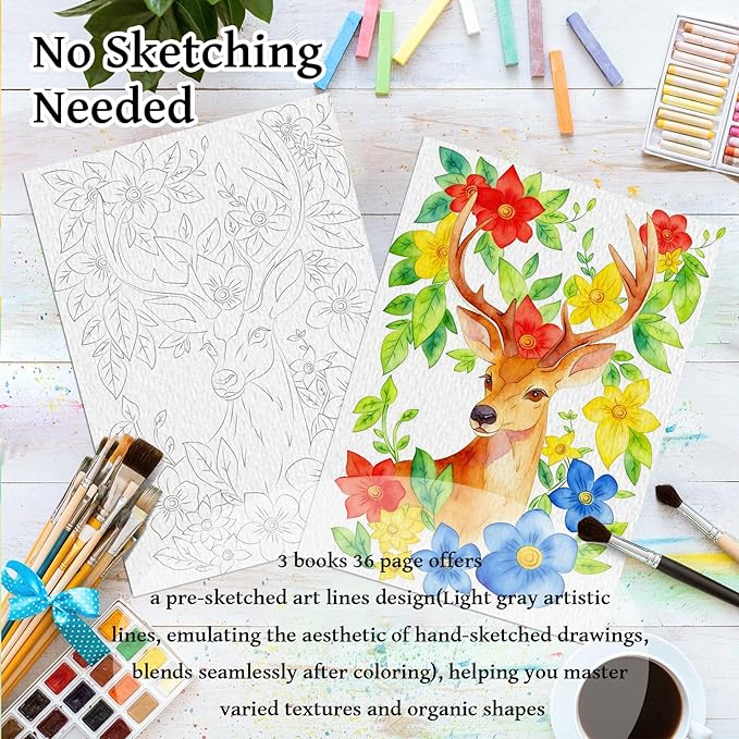 Kalysky 8.5 * 11" Watercolor Workbook,3 Watercolor Coloring Books for Adults,Water Color Book kit for Adults Beginner,160GSM Cold Press Textured Thick Paper