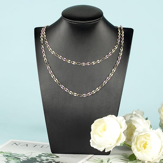 2 Yard Mixed Color Enamel Chains for Jewelry Making Gold Plated Brass Cable Link Chain Roll for Women Necklace Bracelet DIY Jewelry Supplies Findings